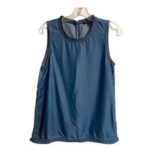 Banana Republic Blouse Women Small Blue Sleeveless Chambray Denim Fringe Trim